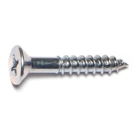 Wood Screw, #14, 1-1/2 In, Zinc Plated Steel Flat Head Phillips Drive, 100 PK